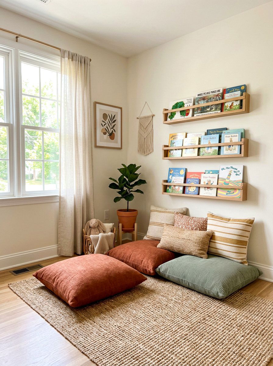 Floor pillow reading nook - 30 nursery reading corner ideas aesthetic