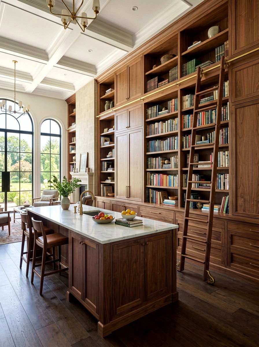 Floor to ceiling cabinet ladder - 30 library ladder kitchen ideas