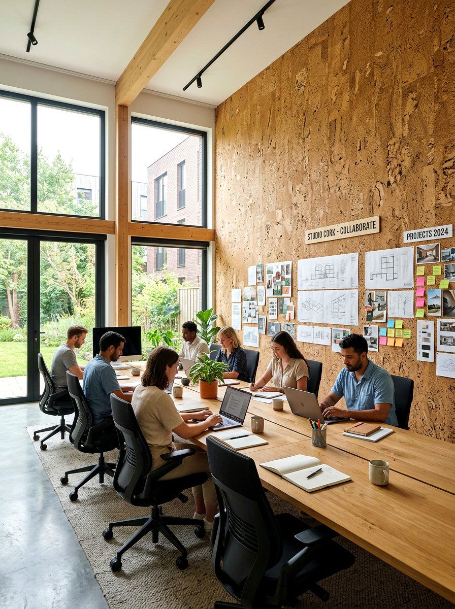 Floor to ceiling cork wall - 30 pinboard office aesthetic ideas