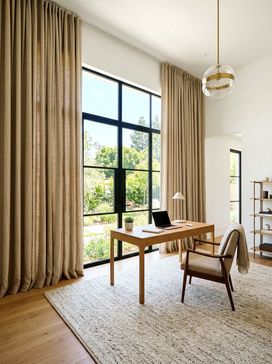Floor to ceiling curtains - 30 quiet luxury office ideas