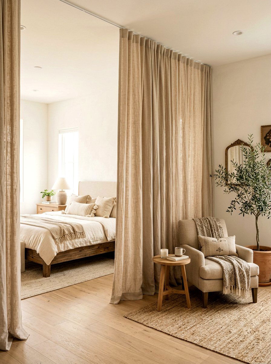 Floor to ceiling curtains - 30 broken floor plan ideas