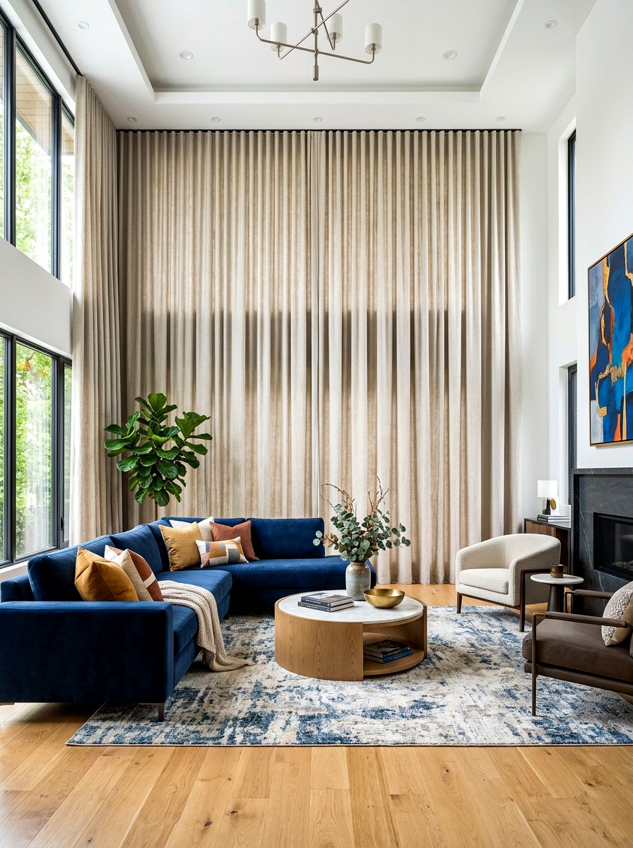 Floor to ceiling drapes - 30 sound absorbing decor ideas