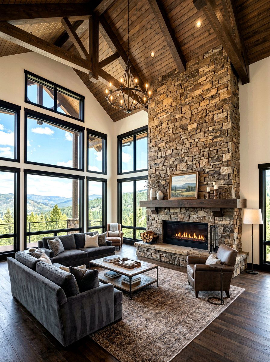 Floor to ceiling fireplace - 30 living room fireplace ideas