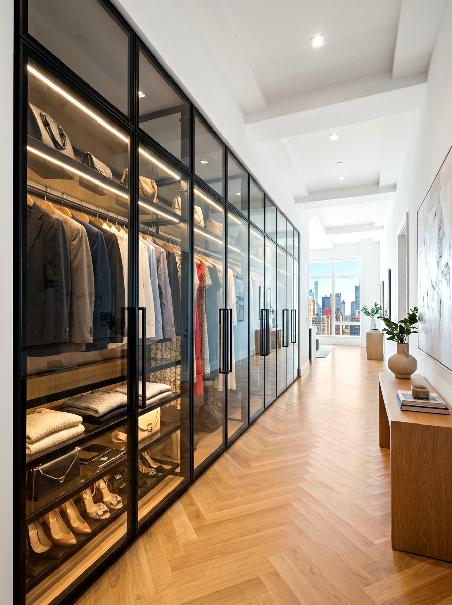 Floor to ceiling glass closet - 30 glass front closet ideas