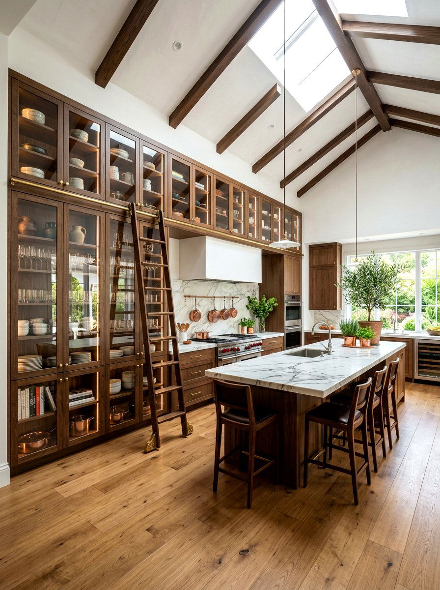 Floor to ceiling glass kitchen cabinet - 30 glass front kitchen cabinet ideas