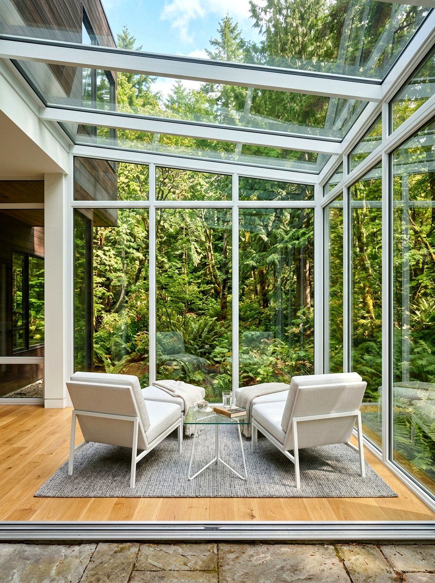 Floor to ceiling glass sunroom - 30 modern sunroom ideas