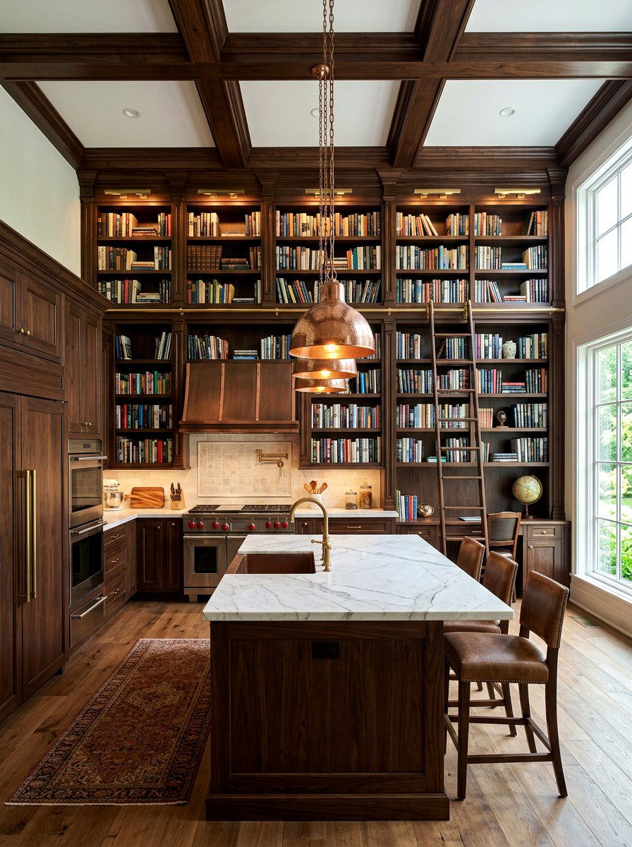 Floor to ceiling library - 30 book shelf kitchen ideas