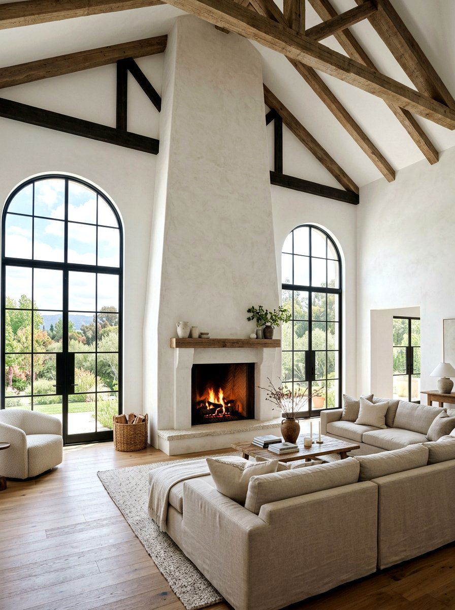 Floor to ceiling limewash fireplace - 30 limewash fireplace ideas