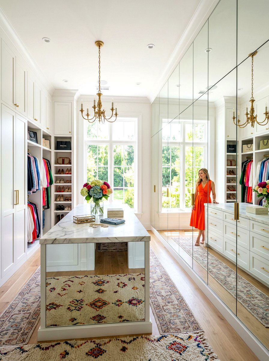 Floor to ceiling mirror wall - 30 glam closet ideas