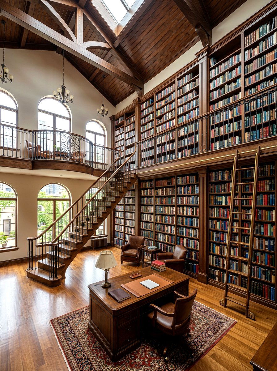 Floor to ceiling office library - 30 office bookshelf styling ideas