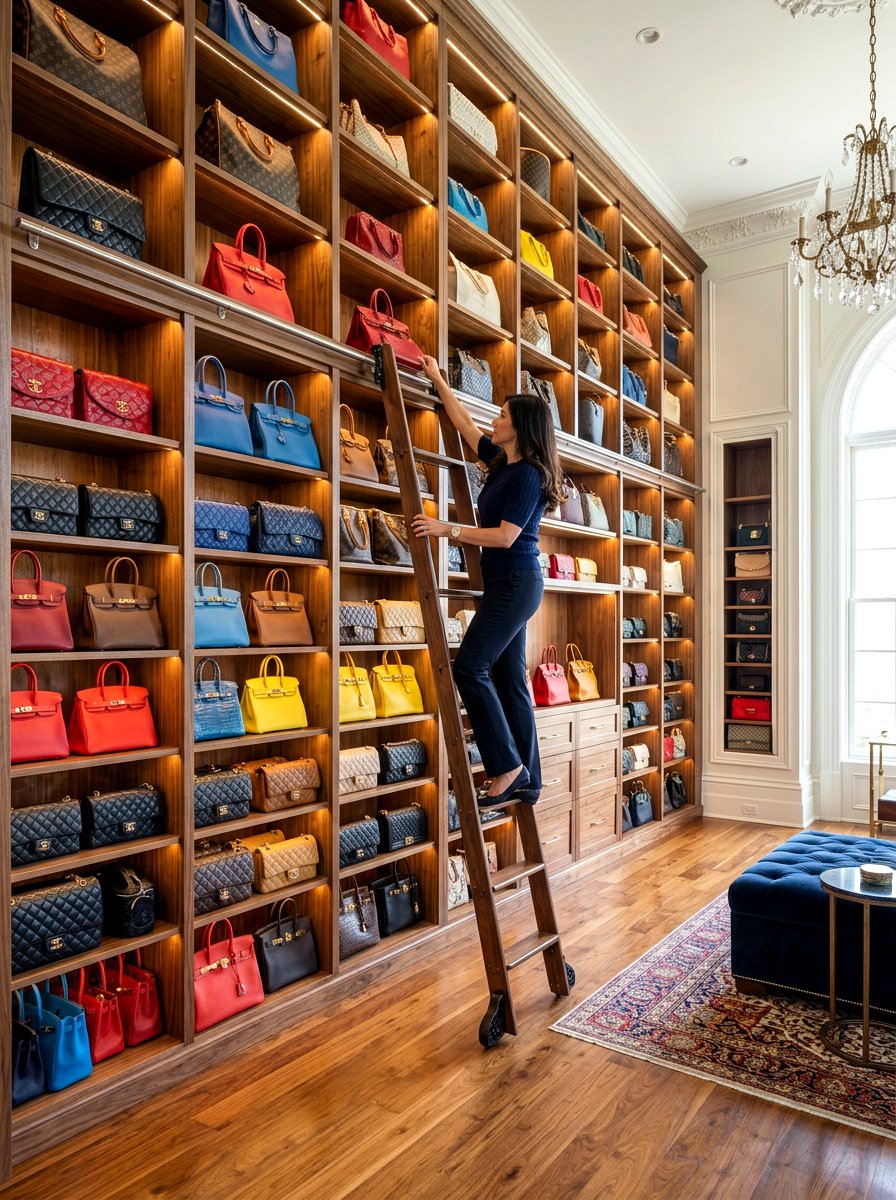 Floor to ceiling purse storage - 30 purse display closet ideas