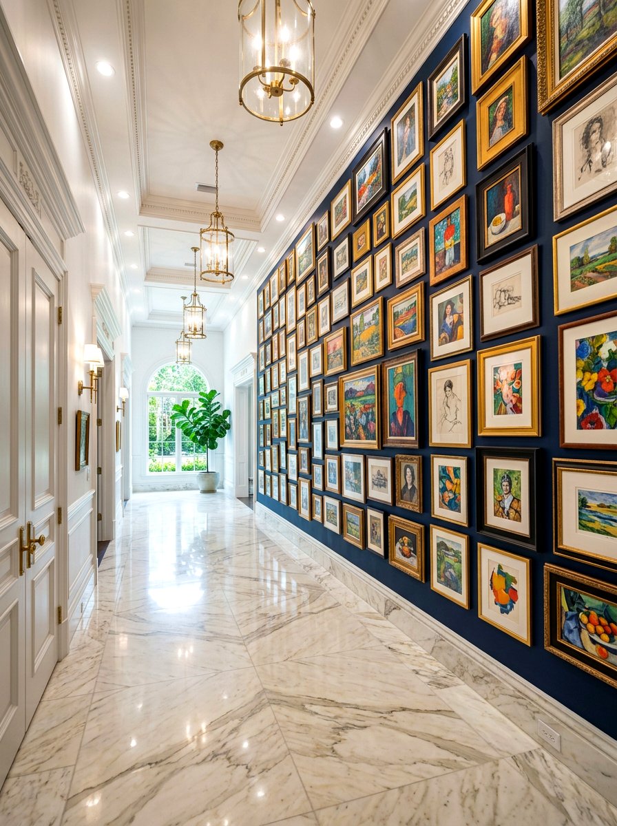 Floor to ceiling salon wall - 30 hallway gallery wall ideas