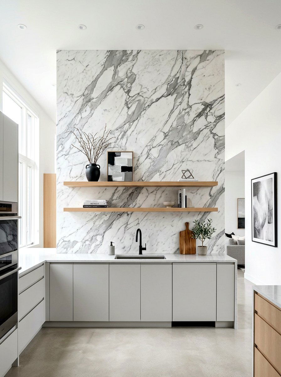 Floor to ceiling stone backsplash - 30 slab stone backsplash ideas