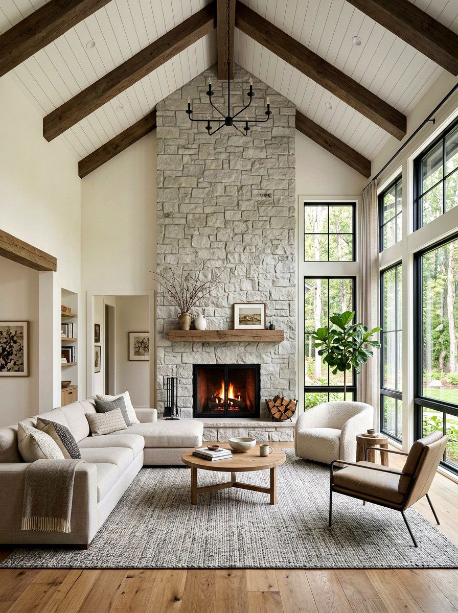Floor to ceiling stone fireplace - 30 stone fireplace ideas