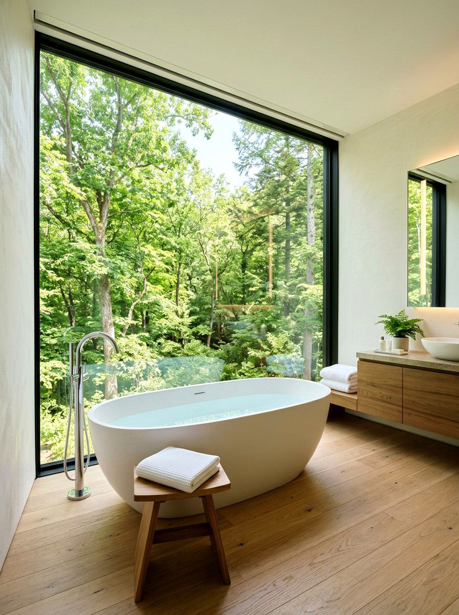 Floor to ceiling window bathroom - 30 luxury hotel bath ideas