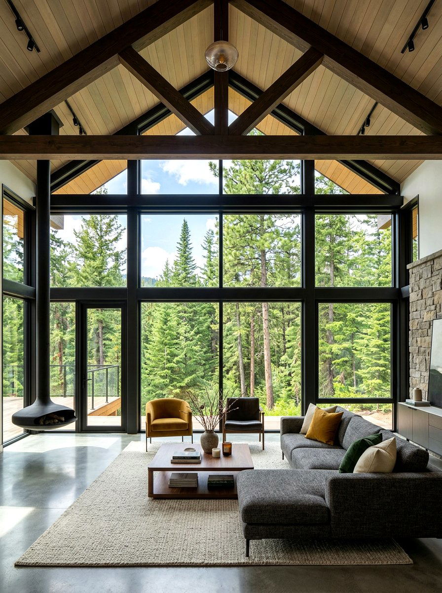 Floor to ceiling window vaulted living room - 30 vaulted living room ideas