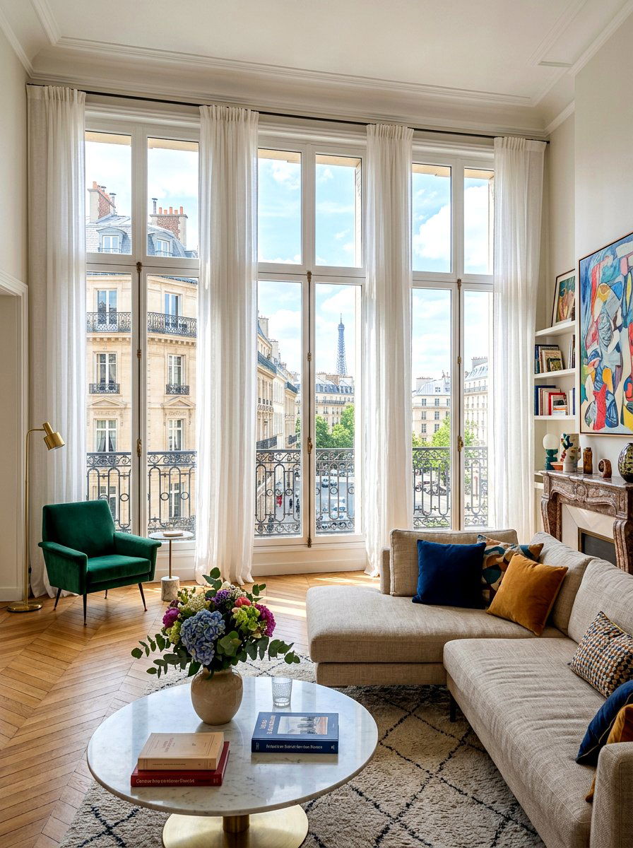 Floor to ceiling windows - 30 Parisian living room ideas
