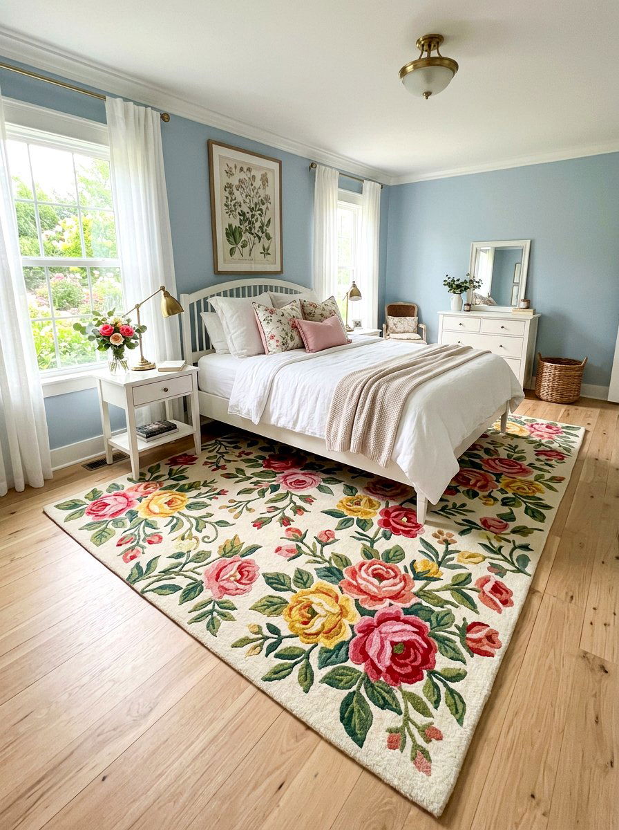 Floral Area Rug - 30 grandmother bedroom ideas
