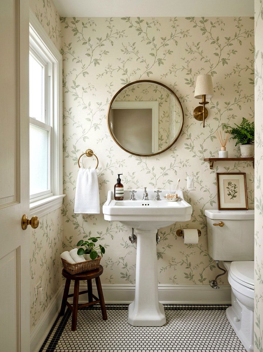 Floral Bathroom Wallpaper - 30 cottage farmhouse bathroom ideas