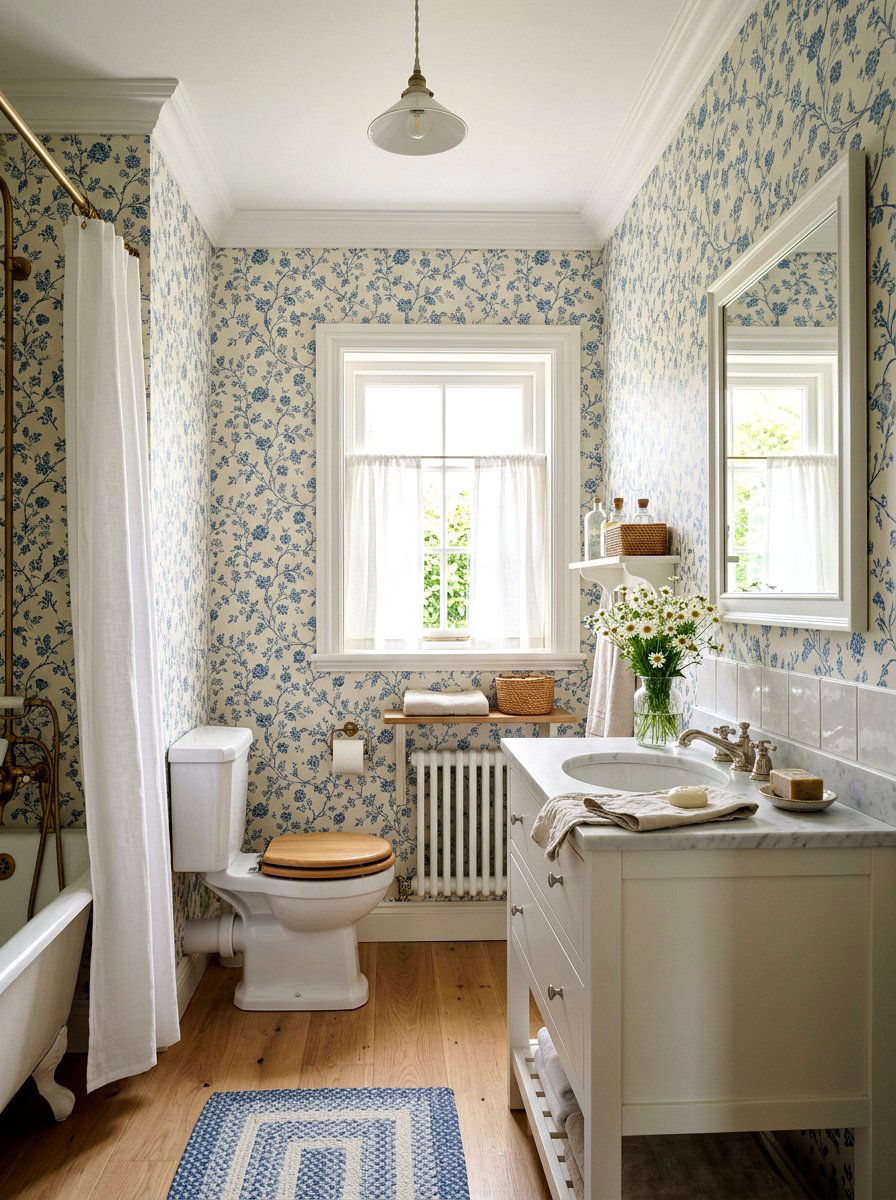 Floral Bathroom Wallpaper - 30 small cottage bathroom ideas