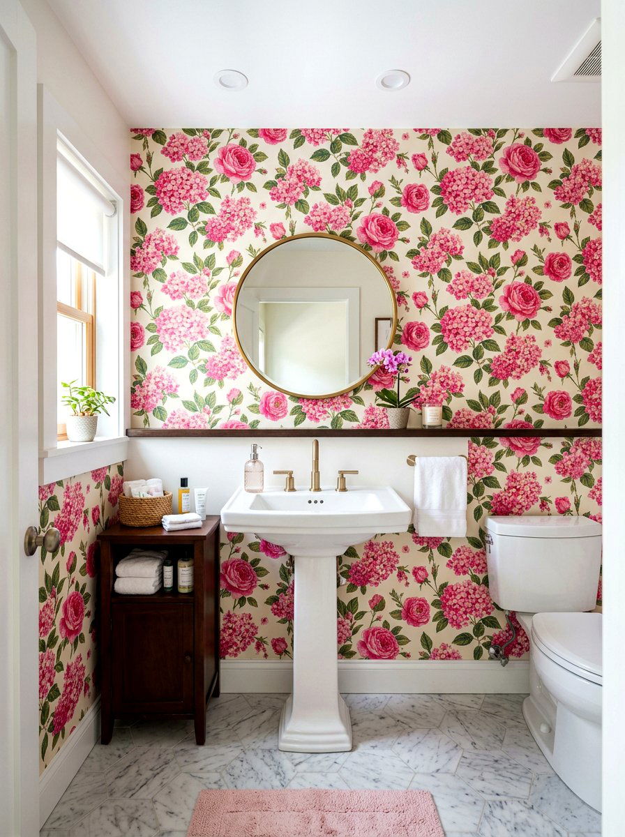 Floral Bathroom Wallpaper - 30 removable wallpaper room ideas