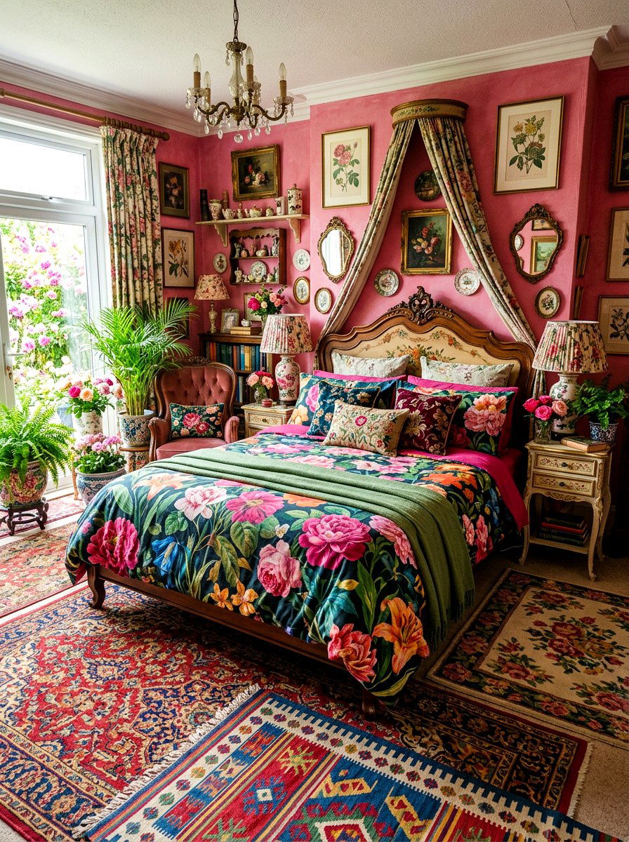 Floral Bed Linens - 30 maximalist bedroom ideas