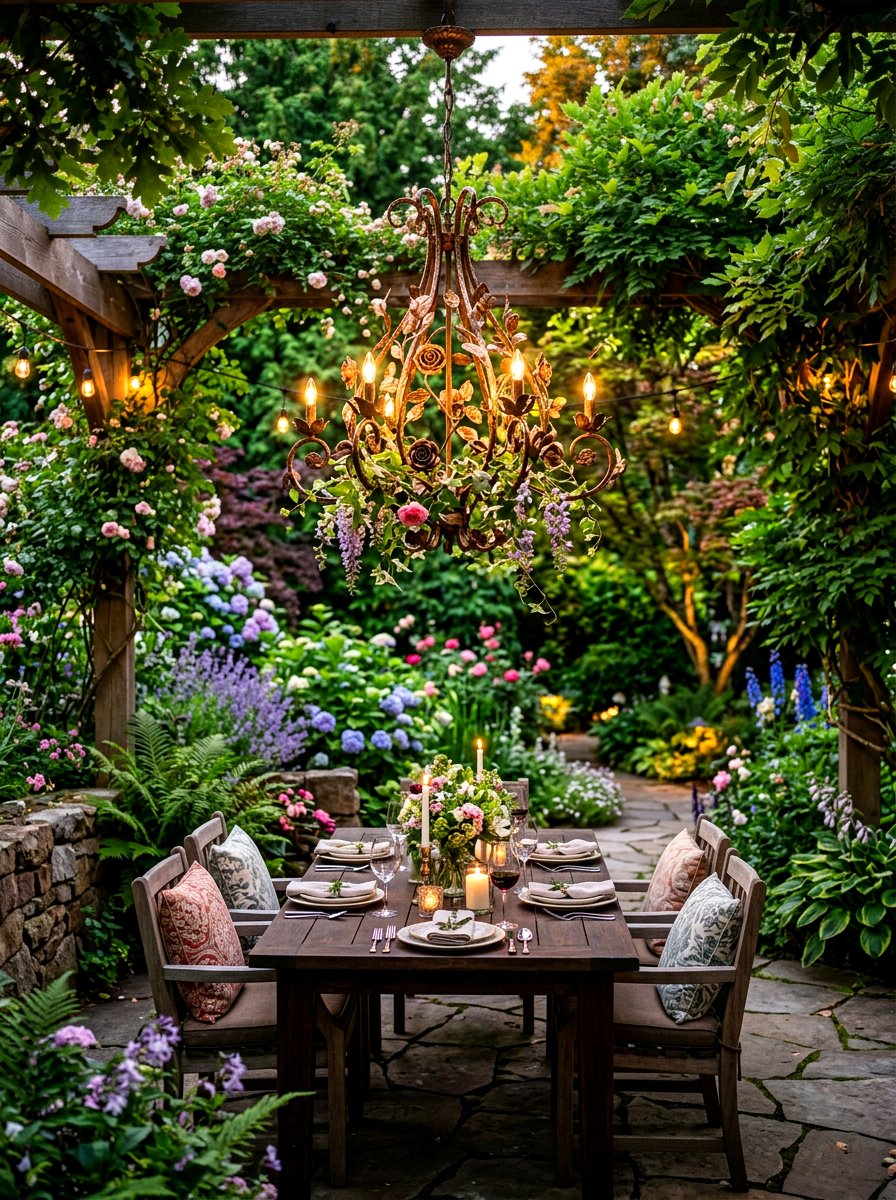 Floral Botanical Garden Chandelier - 30 outdoor chandelier ideas