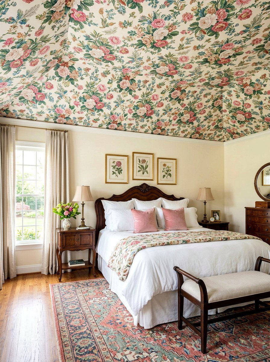 Floral Ceiling Wallpaper - 30 ceiling wallpaper bedroom ideas