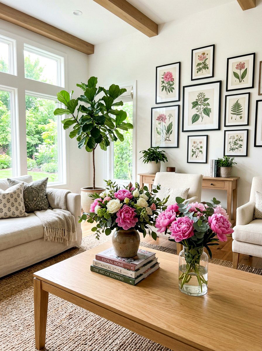 Floral Centerpiece Book Stack - 30 coffee table book styling ideas