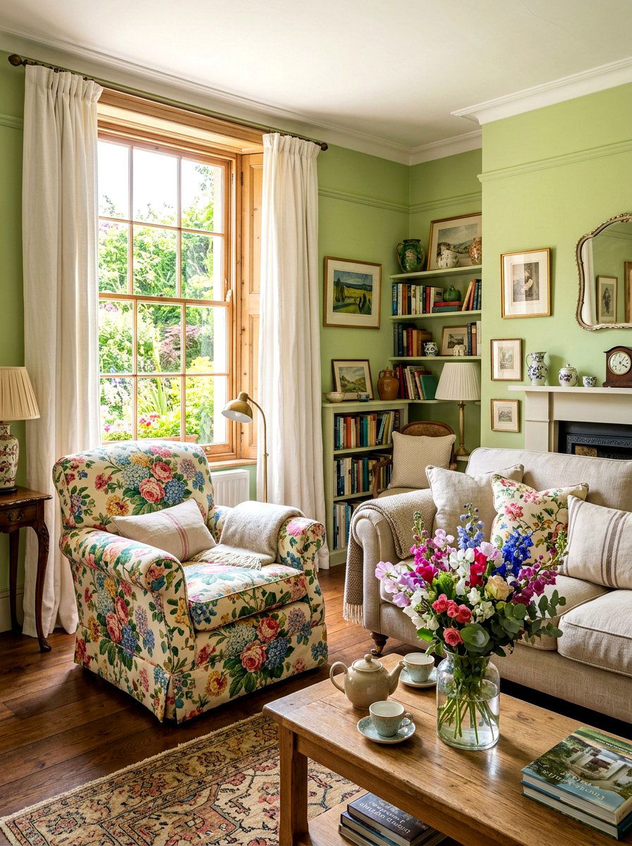 Floral Chintz Armchair - 30 English manor living room ideas