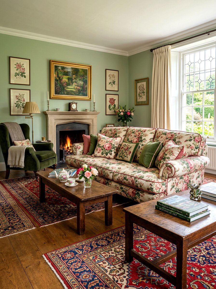 Floral Chintz Sofa Upholstery - 30 English cottage living room ideas