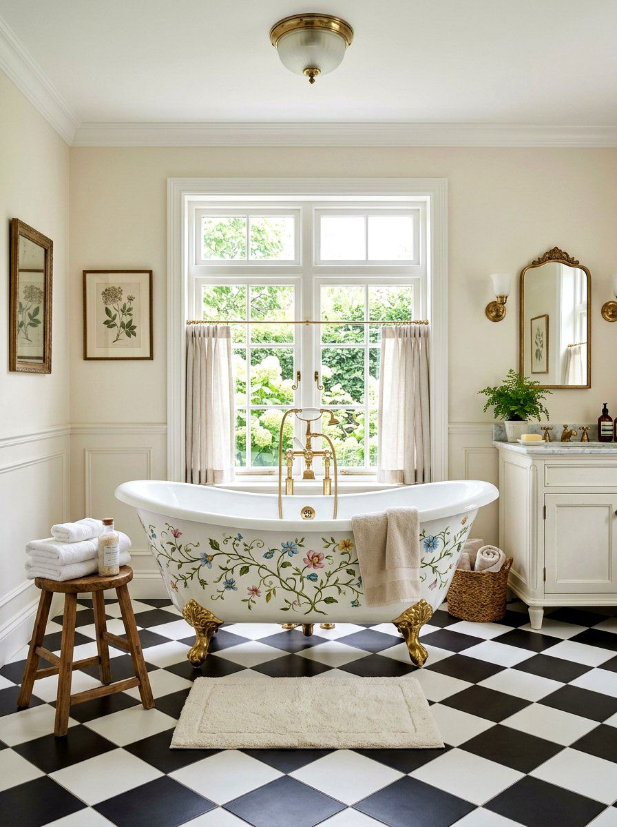 Floral Clawfoot Tub - 30 vintage floral bathroom ideas