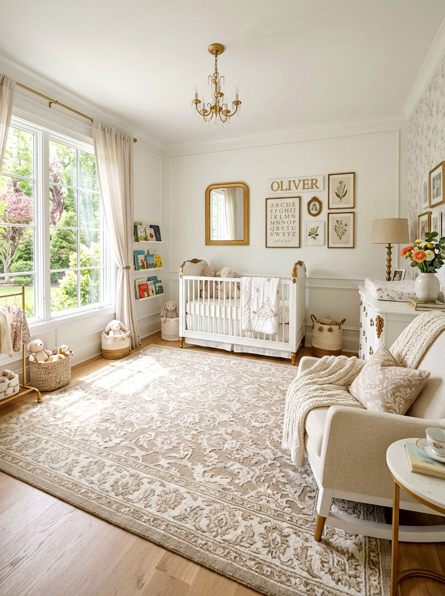 Floral Damask Rug Nursery Style - 30 French nursery decor ideas
