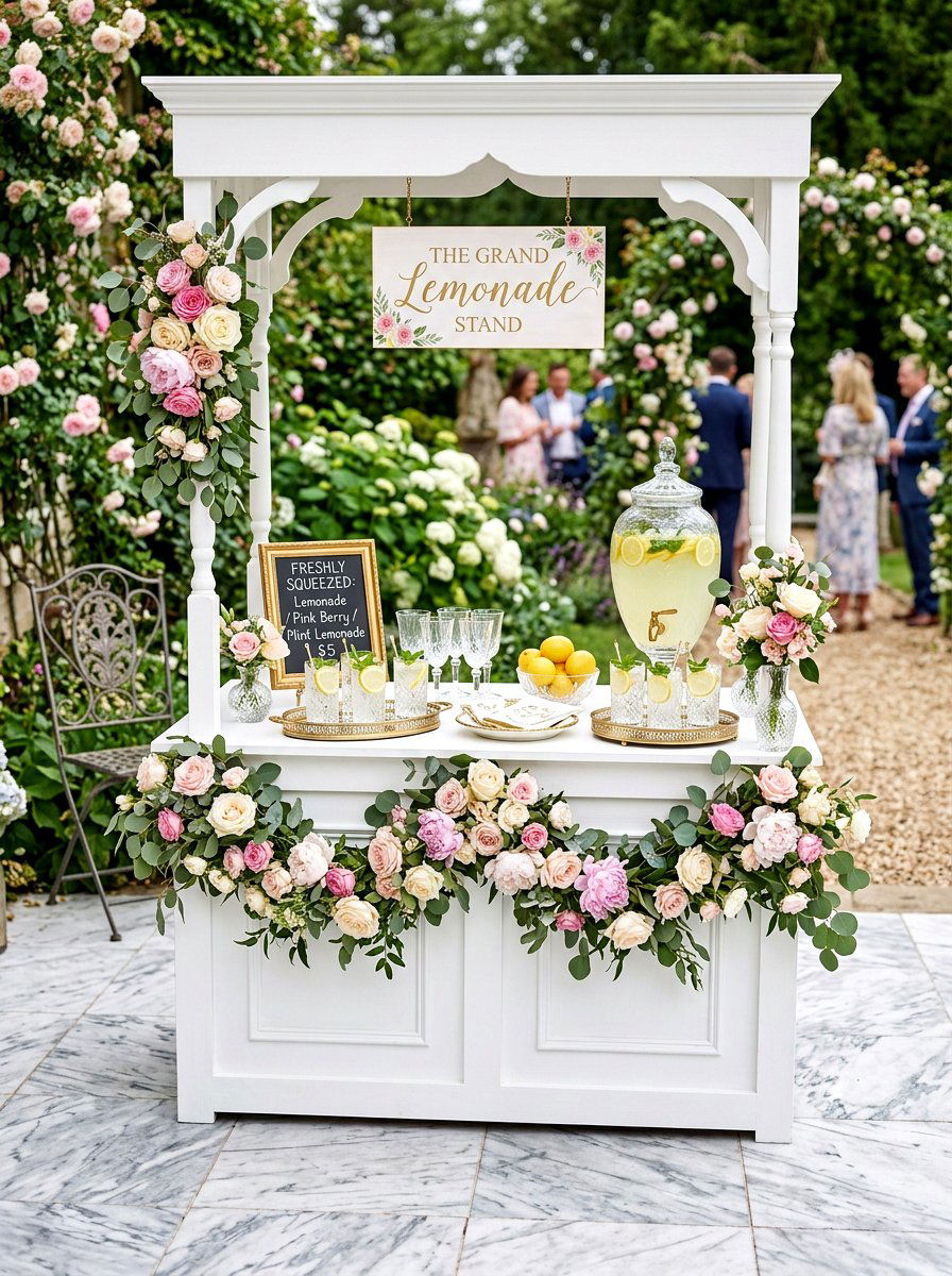 Floral Decorated Lemonade Stand - 30 lemonade stand patio ideas