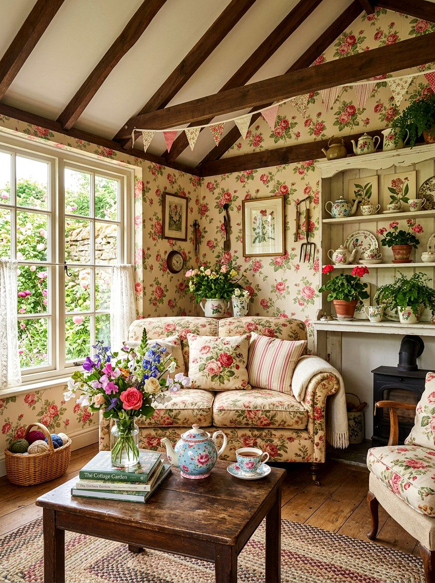 Floral English Cottage - 30 she shed interior ideas