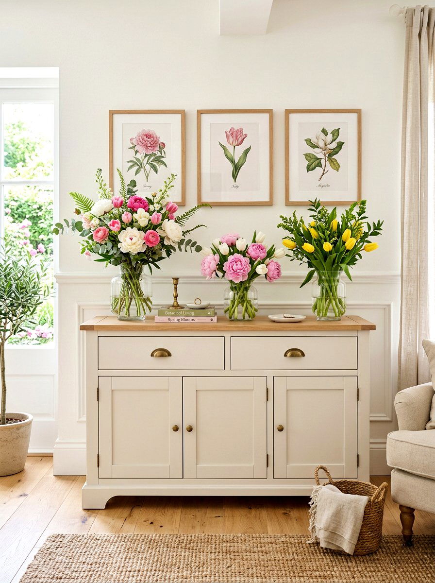 Floral Focused Sideboard - 30 buffet table decor ideas