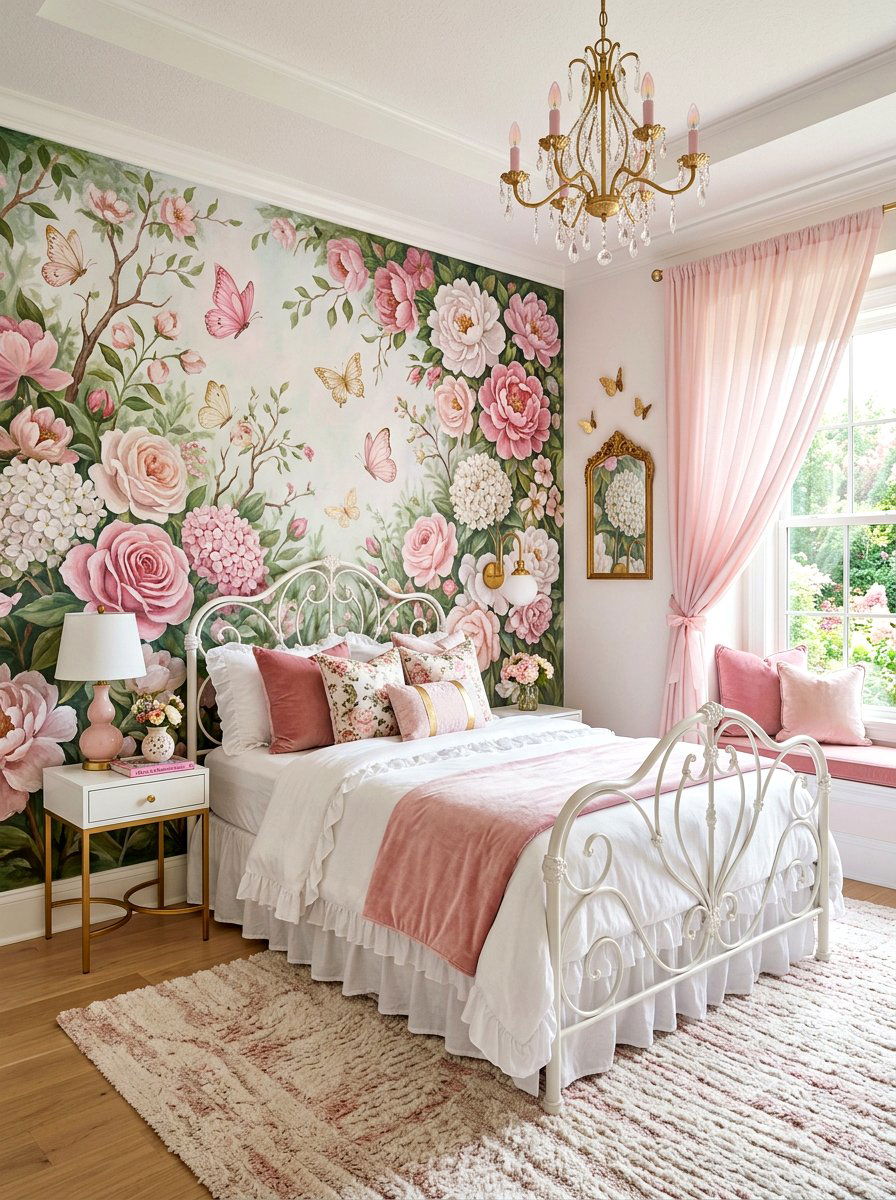 Floral Garden Girls Bedroom Mural - 30 mural kids bedroom ideas