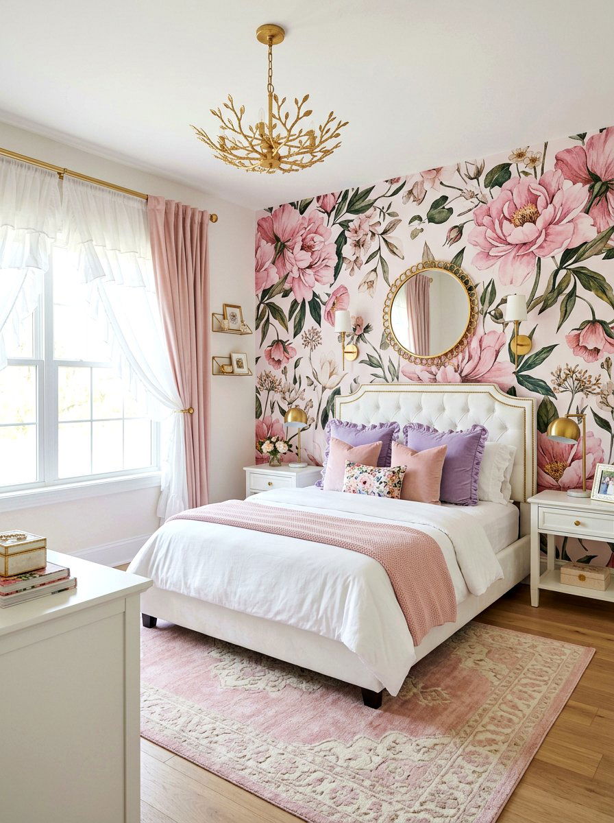 Floral Girls Bedroom - 30 aesthetic kids room ideas