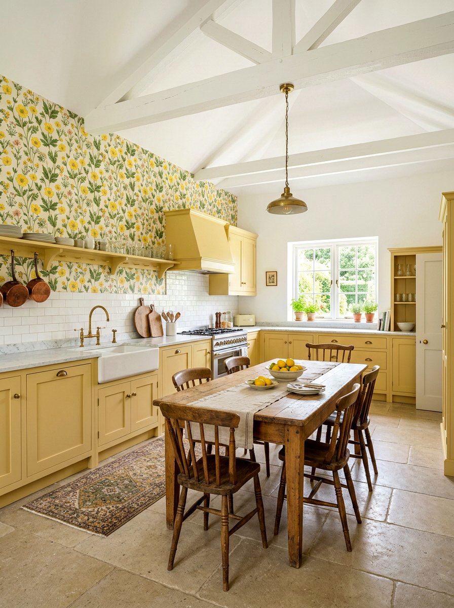 Floral Kitchen Wallpaper - 30 butter yellow kitchen ideas