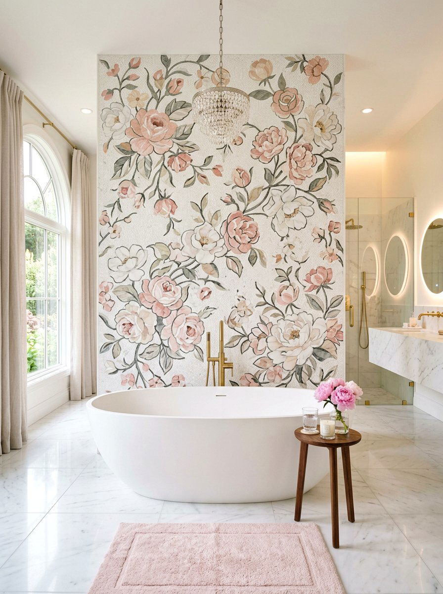 Floral Marble Mosaic - 30 mosaic marble bathroom ideas