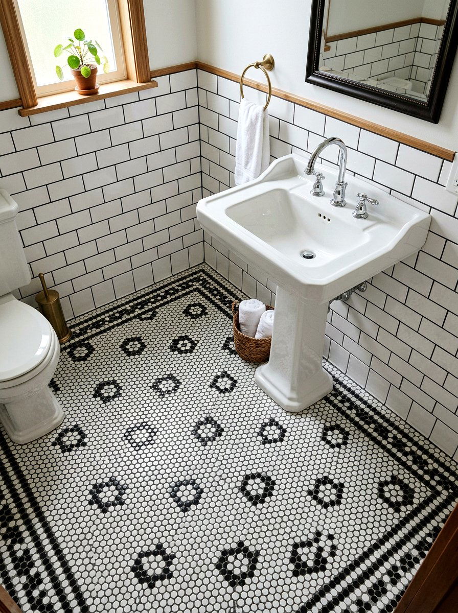 Floral Mosaic Floor - 30 vintage floral bathroom ideas