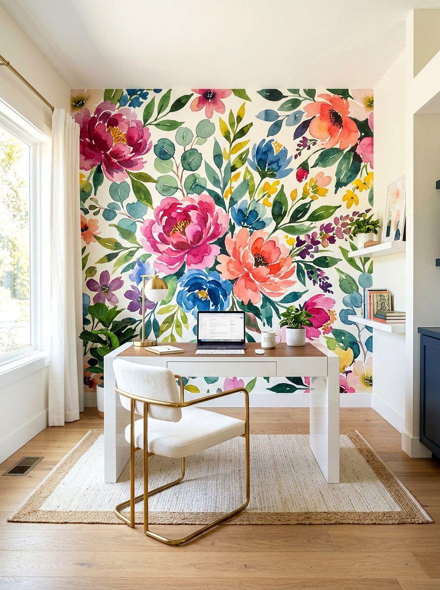 Floral Mural Office - 30 feminine office ideas