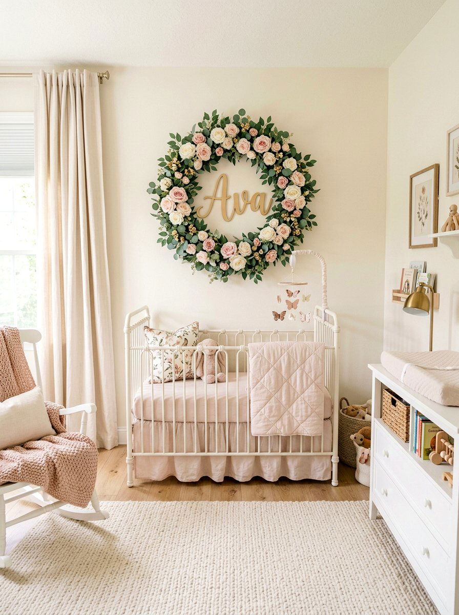 Floral Name Wreath - 30 nursery name wall ideas