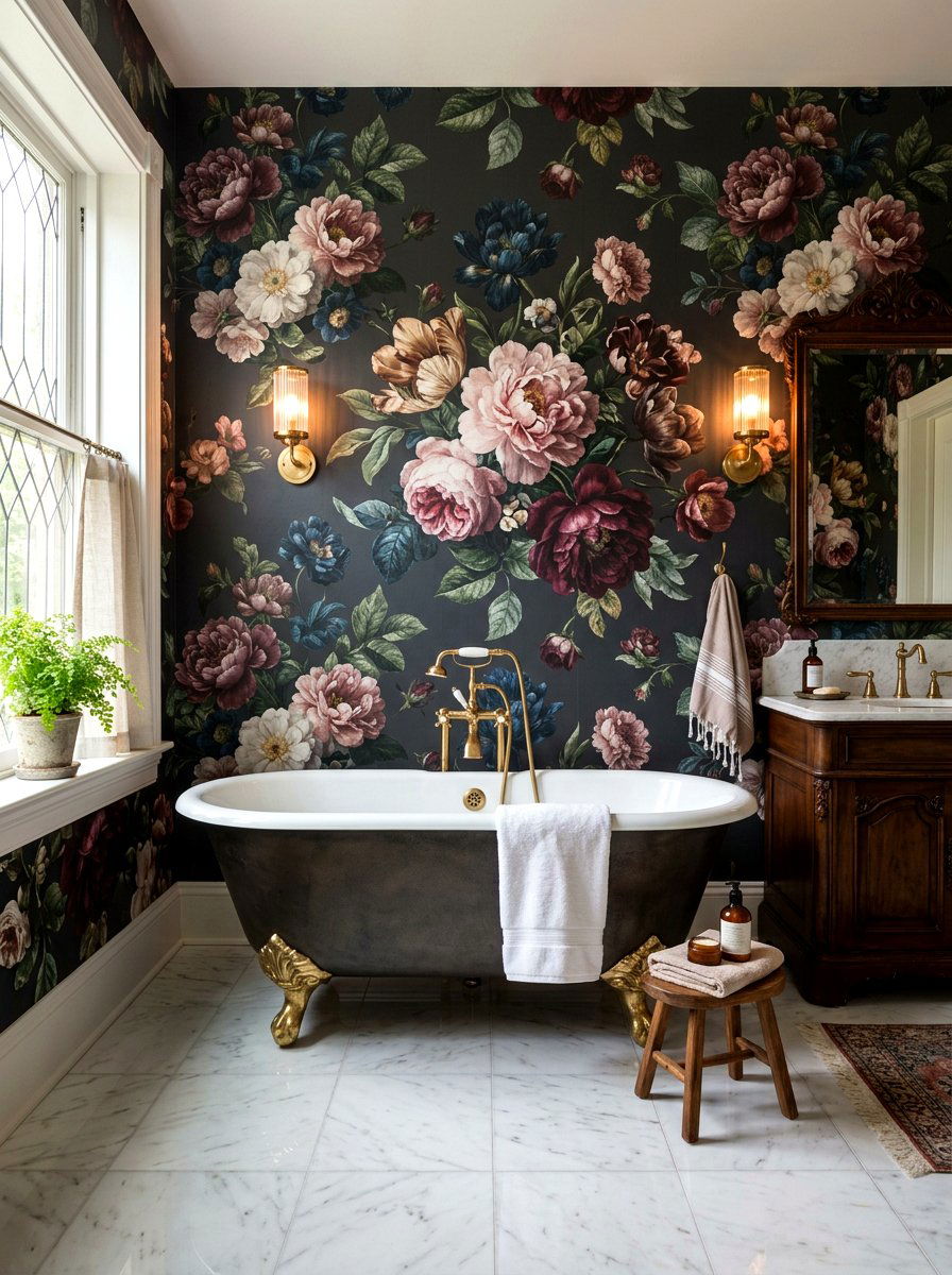 Floral Pattern Bathroom - 30 bathroom wallpaper ideas