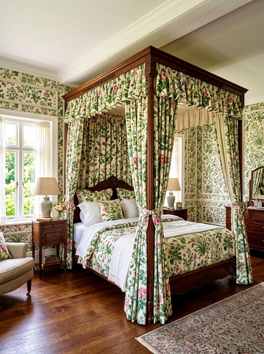 Floral Pattern Canopy Bed - 30 canopy drape bed ideas