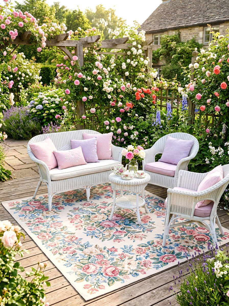Floral Pattern Deck Rug - 30 patio rug ideas