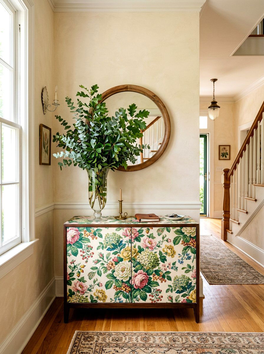 Floral Pattern Foyer Table - 30 skirted foyer table ideas