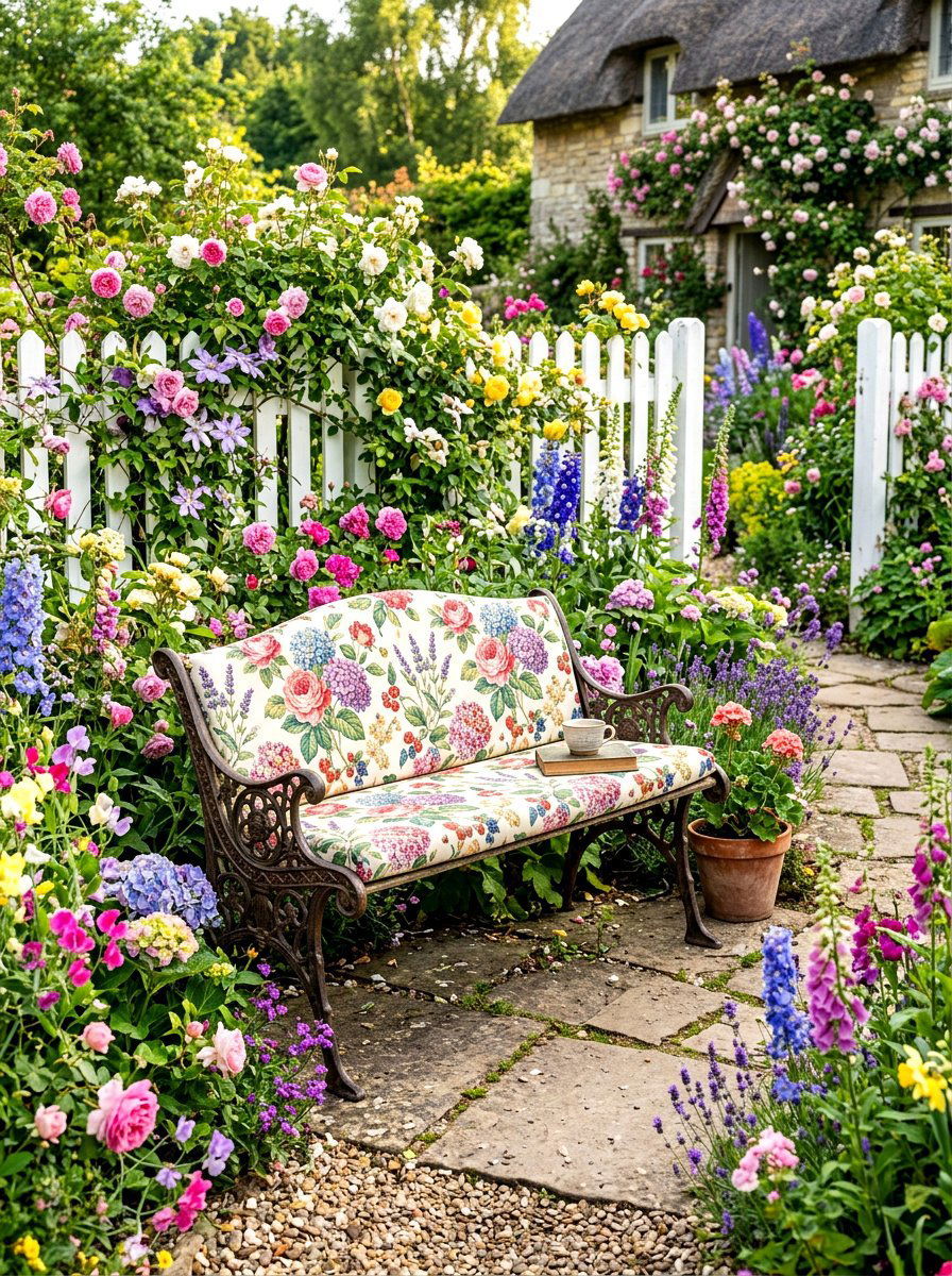 Floral Pattern Garden Seat - 30 outdoor pouf ideas