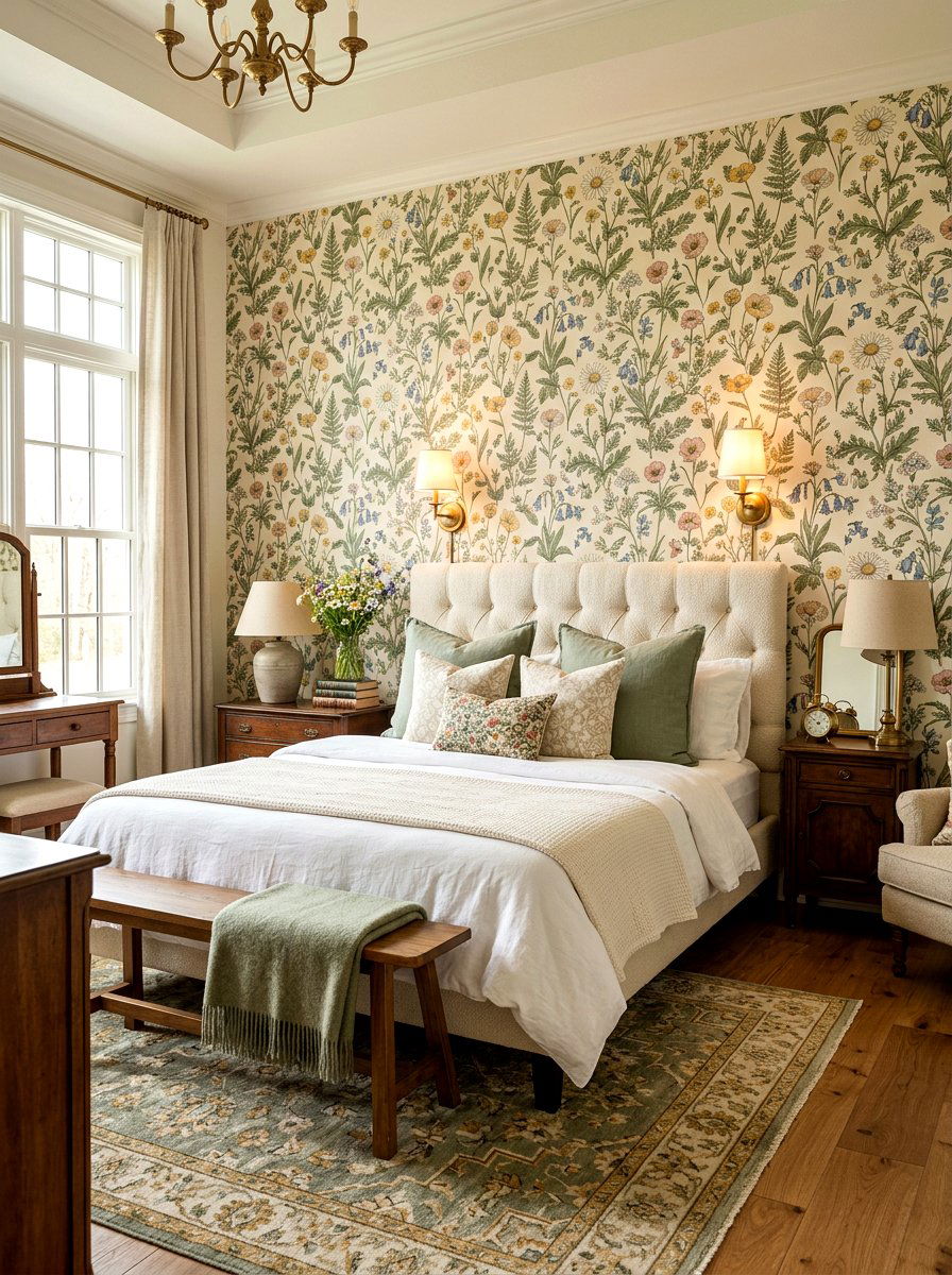 Floral Pattern Wallpaper - 30 spring bedroom glow up ideas