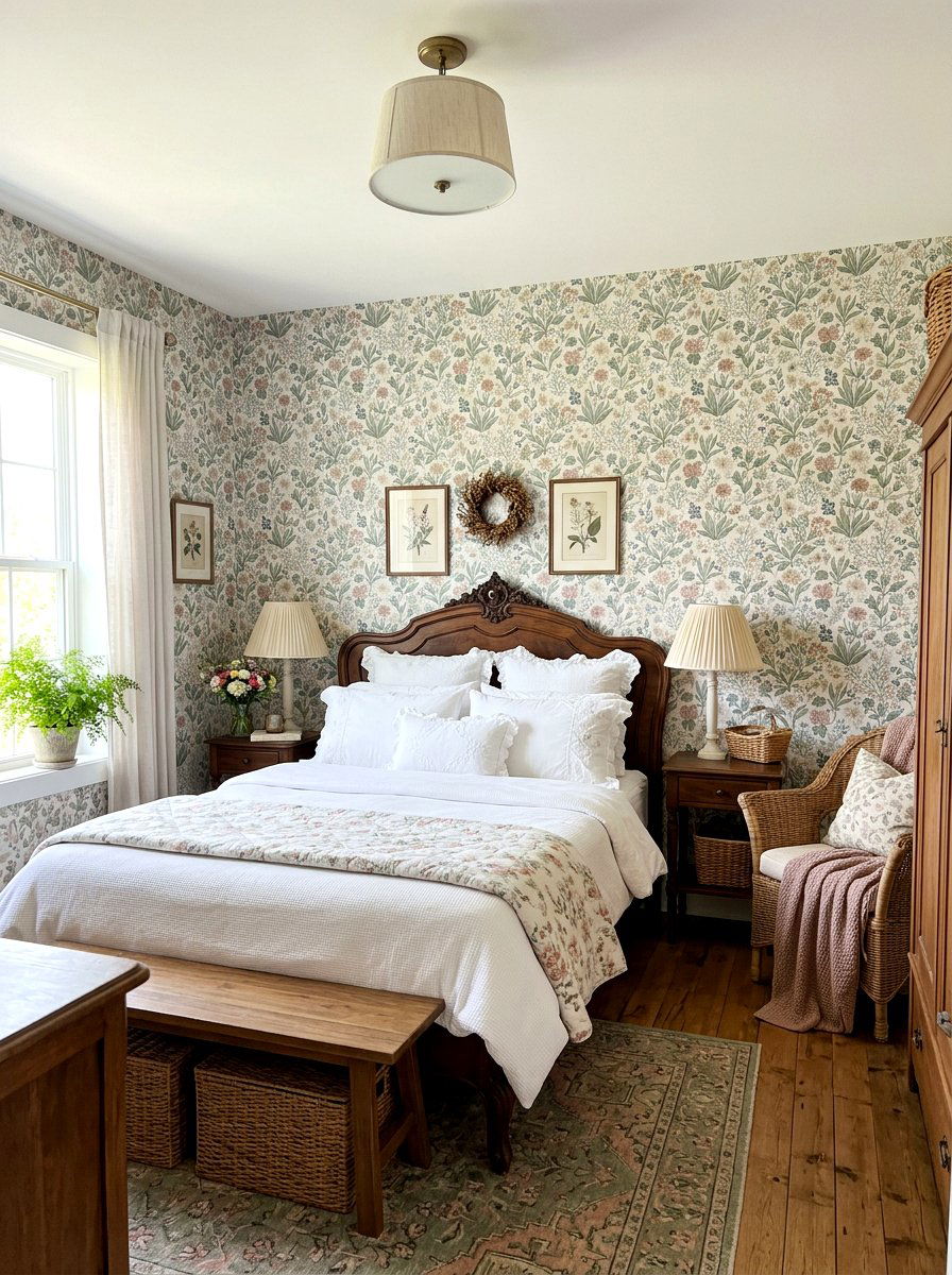 Floral Pattern Wallpaper Bedroom - 30 French cottage decor ideas